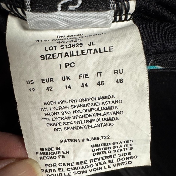 Miraclesuit Black and Teal Swimsuit Size 12 - Picture 5 of 6